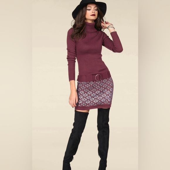 1X & 2X Maroon Turtleneck Sweater Dress - Picture 1 of 1